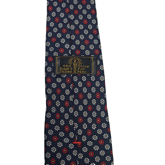 Stix Baer & Fuller Silk Necktie Navy White Red Flowers 57" - Picture 4 of 5